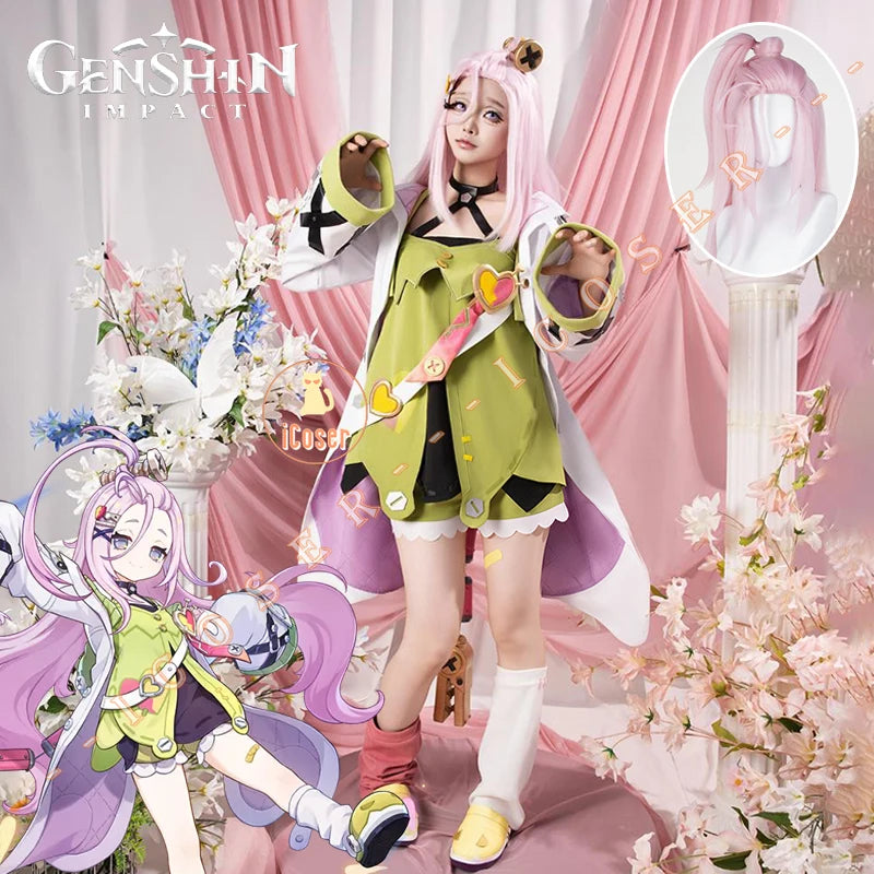 Genshin Impact Aino Cosplay Costume Wig Uniform Headwear Frog Backpack Clink-Clank Krumkake Craftshop Halloween for Women Girls