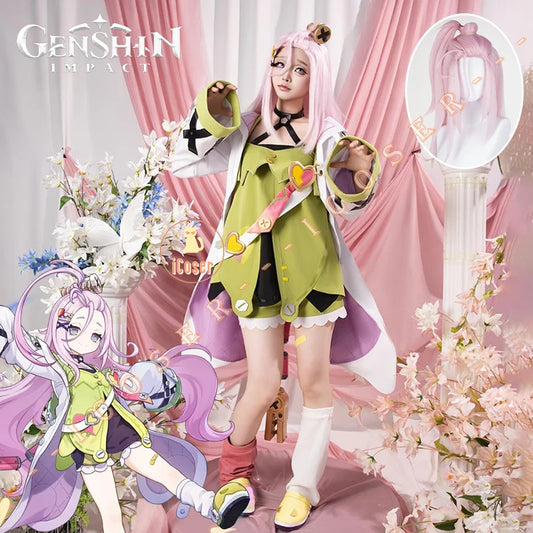 Genshin Impact Aino Cosplay Costume Wig Uniform Headwear Frog Backpack Clink-Clank Krumkake Craftshop Halloween for Women Girls