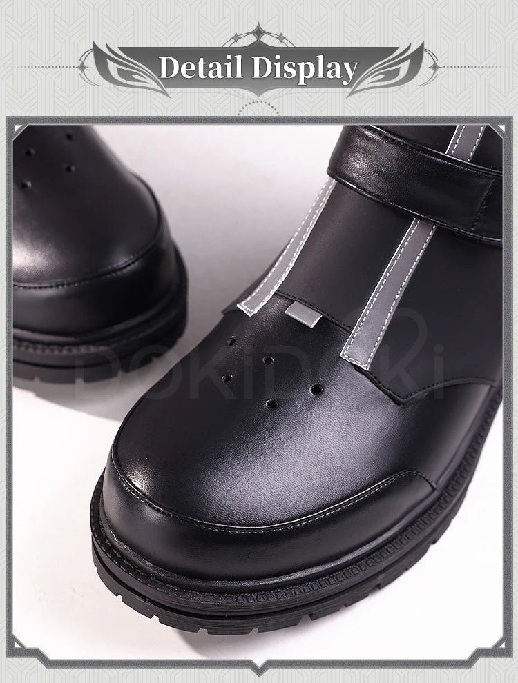 IN STOCK Rover Qiuyuan Cosplay Shoes Game Wuthering Waves DokiDoki-SR Black Leather Shoes Rover Cosplay Men Christmas Long Boots