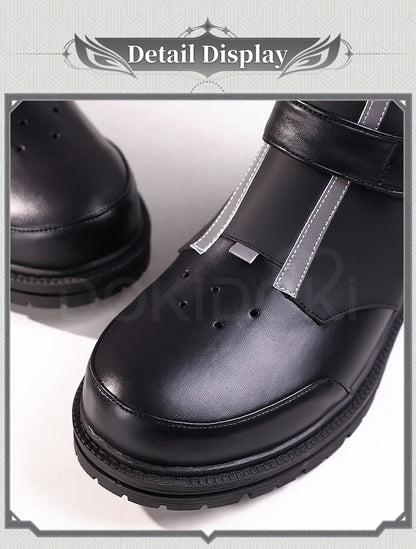 IN STOCK Rover Qiuyuan Cosplay Shoes Game Wuthering Waves DokiDoki-SR Black Leather Shoes Rover Cosplay Men Christmas Long Boots