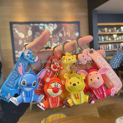 Kawaii Anime Disney Keychain Cartoon Mickey Mouse Minnie Lilo Stitch Cute Doll Keyring Ornament Key Chain Pendant Kids Toys Gift