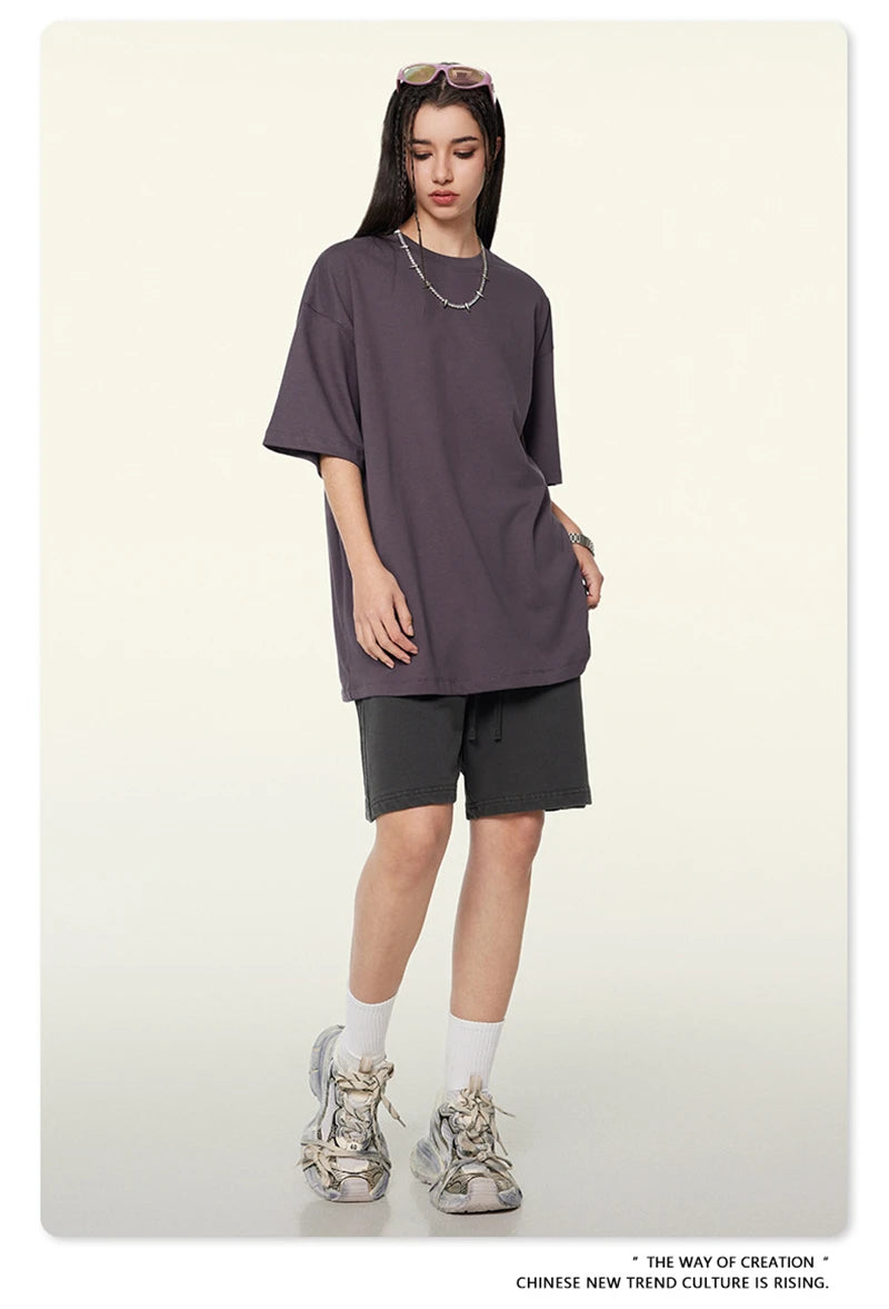 ZODF 2024 Heavy-Weight 345gsm Basic Solid T-Shirts For Men Unisex Women Summer Loose 100% Cotton T Shirt Brand Clothes HY0771