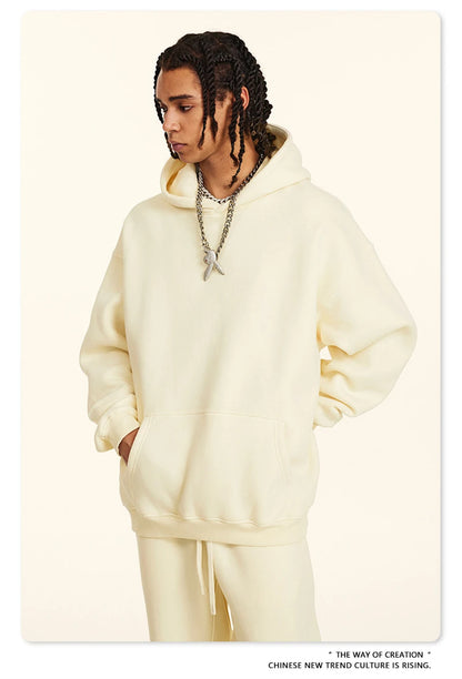 ZODF New 2024 Autumn Winter Men 345gsm Fleece Hoodies Unisex Women Relax Fit Warm Solid Hooded Pullovers Sweatshirts HY0863