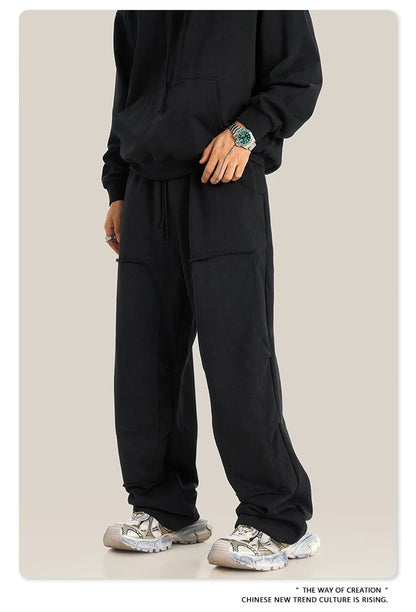 ZODF Fashion 2024 Winter Patches Fleece Straight Pants Retro Unisex Loose Washed 305gsm Warm Soft Trousers Brand Bottoms HY0872