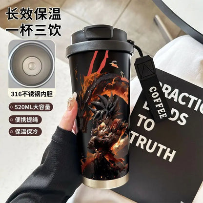 520ml Dragon Ball Thermos Cup Vegeta Water Bottle Son Goku Coffee Mug Large Capacity Drinking Bottle Kids Student Water Cup Gift
