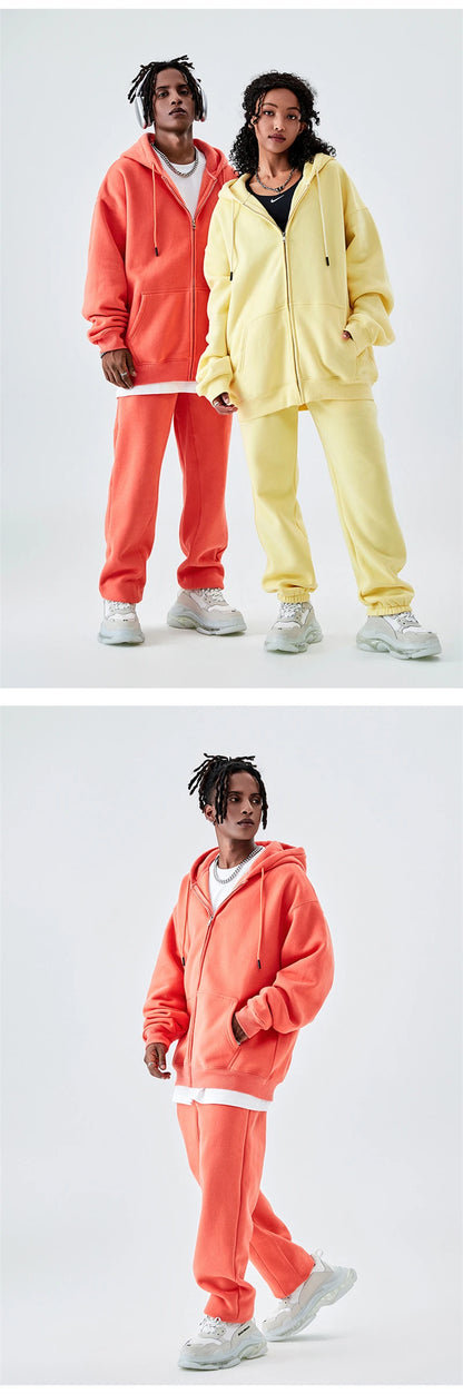 ZODF Basic Winter Men Fleece Zipper Hoodies Unisex Casual Loose 350gsm Warm Solid Hooded Sweatshirts Coats 18 Colors HY0726