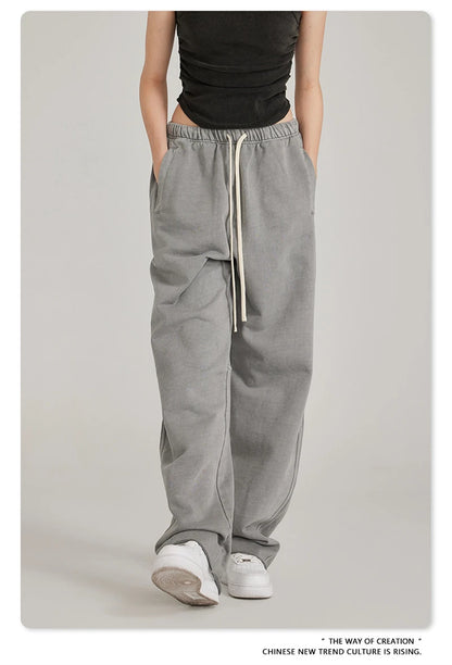 ZODF 2023 Spring Men 380gsm Washed Cotton Pants American Retro Unisex Loose Edge Oversized Straight Trousers Streetwears HY0537