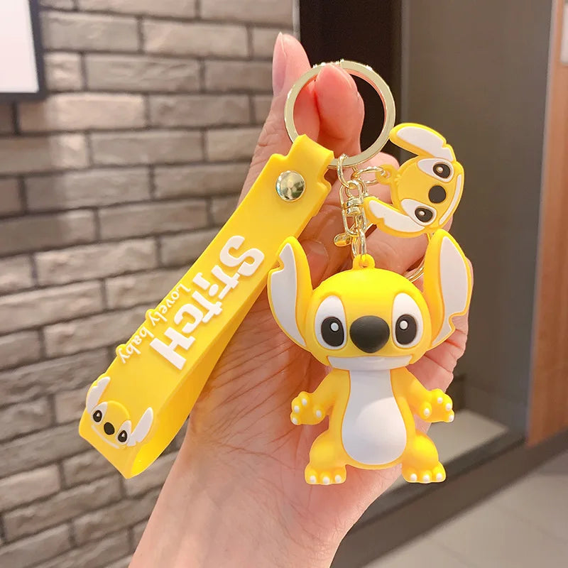 Kawaii Anime Disney Keychain Cartoon Mickey Mouse Minnie Lilo Stitch Cute Doll Keyring Ornament Key Chain Pendant Kids Toys Gift