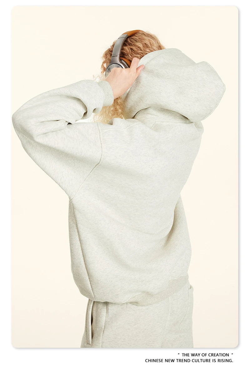 ZODF New 2024 Autumn Winter Men 345gsm Fleece Hoodies Unisex Women Relax Fit Warm Solid Hooded Pullovers Sweatshirts HY0863