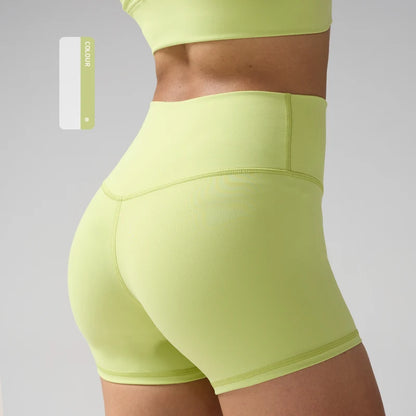 Solid Color Women’s High-Waisted Fitness Yoga Shorts – Quick Dry Breathable for Running & Cycling - Mustard Green / L