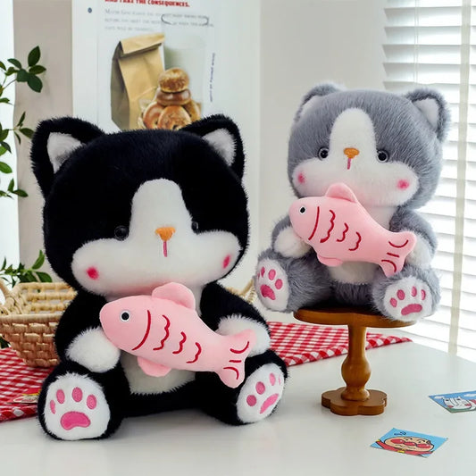 45cm Kawaii Stuffed Toys Lace Scarf Cat Plush Doll Fluffy Soft Cat Baby Doll Cute Cartoon Cat Stuffed Toy Home Decor Kid Gifts