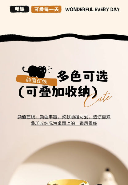 Cat Stacking Mug Creative Cute Cartoon Cat Ceramic Coffee Cup Fun Cat Tail Integrated Handle Cup Couple Water Cup Birthday Gift