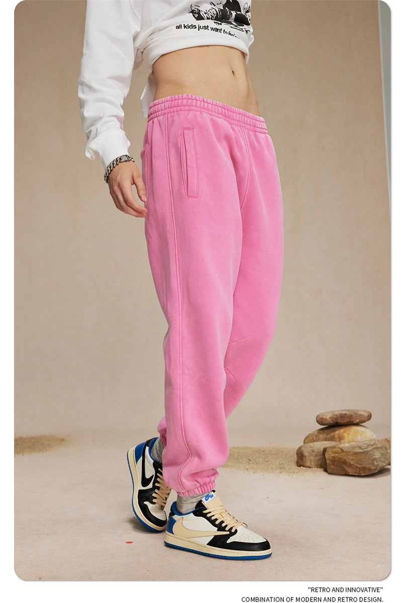 ZODF Retro Winter 360gsm Batik Washed Fleece Sweatpants Unisex Loose Drawstring Warm Joggers HY0714