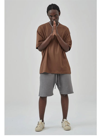 ZODF 2025 Spring Summer Men Solid 100% Cotton T-Shirts Unisex Women Loose 230gsm Noshrink Basic T Shirt Brand Tops HY0151