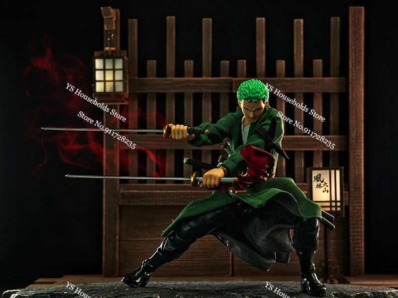 1/12 Anime One Piece Roronoa Zoro Man Soldier Mini Hemline Long Black Green Windbreaker Coat Toys Accessory For 6" Shf Figure
