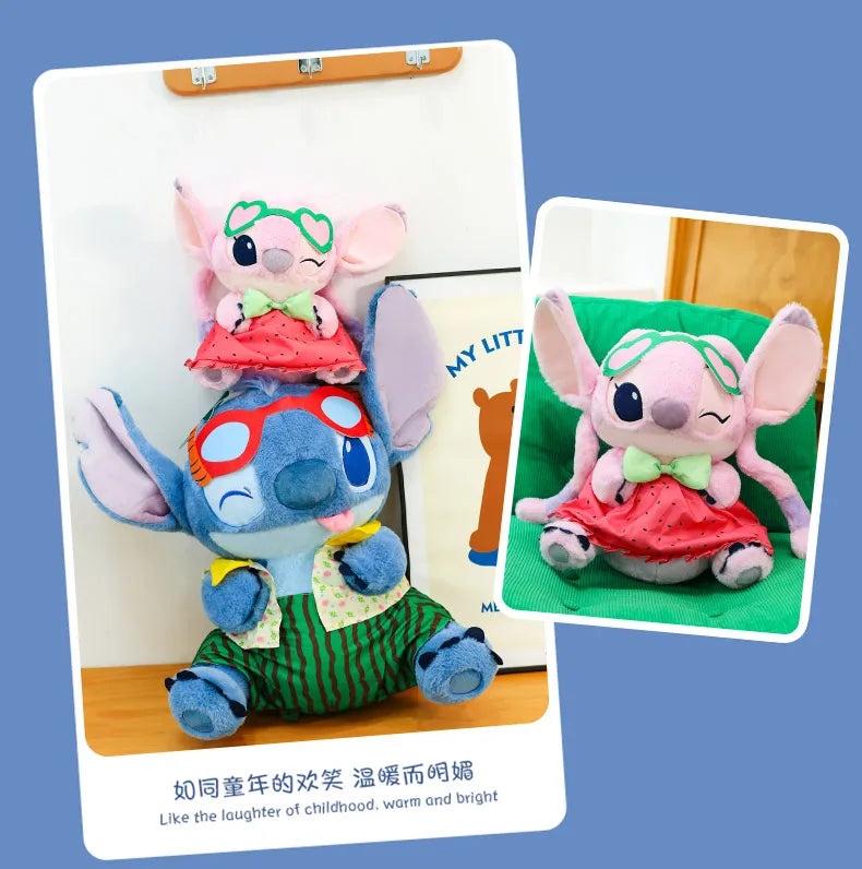 Disney 60cm Summer Watermelon Stitch Kawaii Plush Toy Cartoon Cute Soft Pillow Home Decoration Doll Children's Christmas Gifts