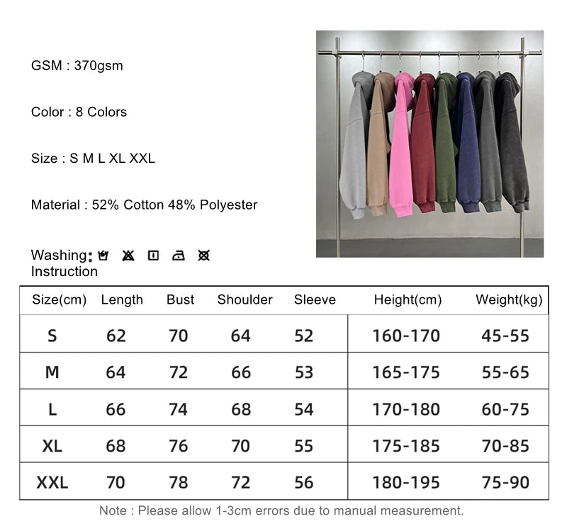 ZODF Retro 2025 Winter Man Washed Boxy Fleece Hoodies Unisex 370gsm Loose Hooded Pullovers Sweatshirt Streetwears HY1129