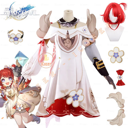 Honkai Star Rail Tribbie Cosplay Costume Wig Dress Uniform Headwear Wings Halloween Party for Women Girls Carnival Game Props