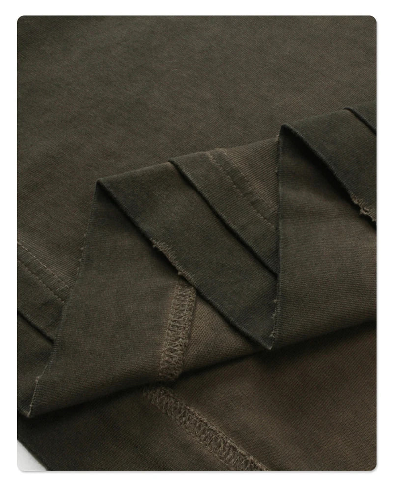 ZODF New 2024 Autumn Fake 2 Pieces T-Shirt For Men Unisex Loose Solid Long Sleeve O-Neck 305gsm Cotton T Shirt Brand Tops HY0944