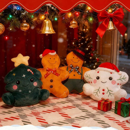 Big Festive Christmas Plush Pillow Cushion Adorable Snowman Gingerbread & Christmas Tree Design Soft Stuffed Plushies Home Decor