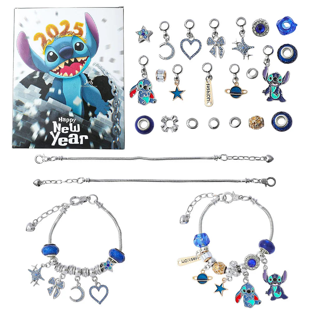 New Disney Stitch  24-Grid Christmas Countdown Calendar Blind Box - Alloy Bracelet Gift Set For Halloween & Xmas
