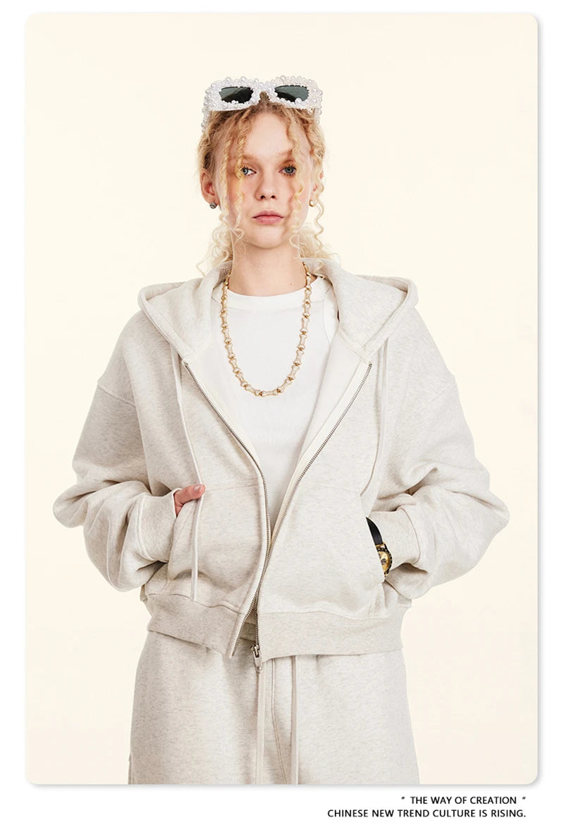 ZODF 2024 Winter Women Zipper Crop Hoodies Female Girls Solid 345gsm Warm Fleece Short Hooded Zip-Up Coat HY0911