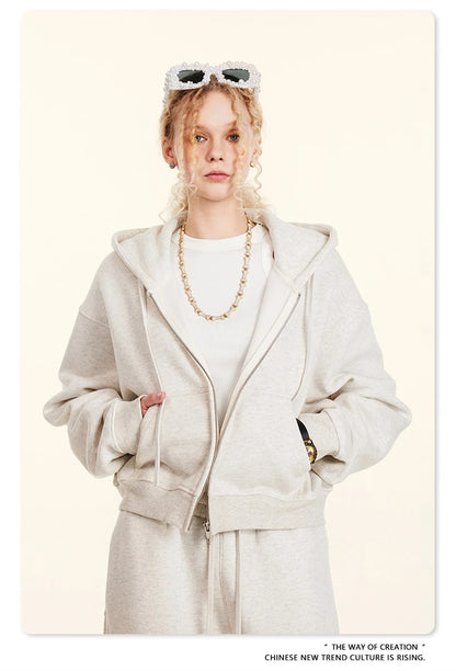 ZODF 2024 Winter Women Zipper Crop Hoodies Female Girls Solid 345gsm Warm Fleece Short Hooded Zip-Up Coat HY0911