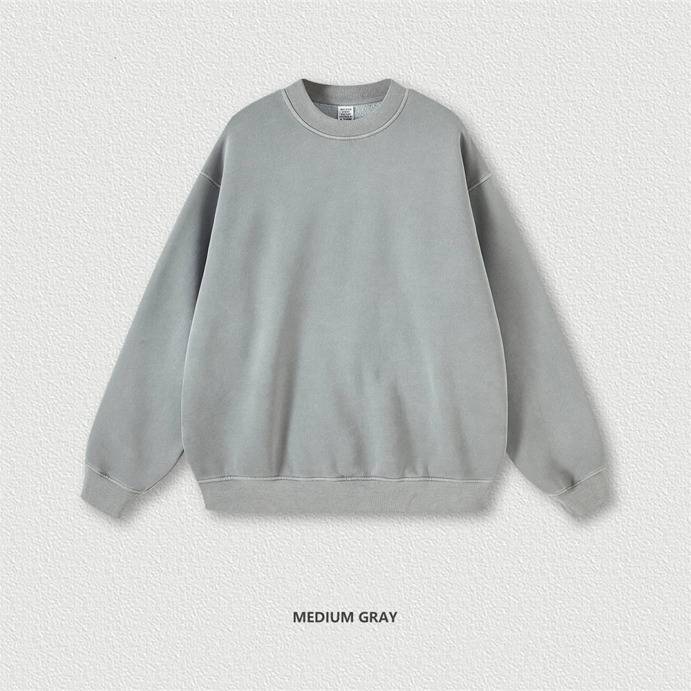 ZODF New Men Winter 355gsm Washed Fleece Sweatshirts Retro Unisex Oversized Solid O-Neck Warm Pullovers Coat Streetwears HY0639