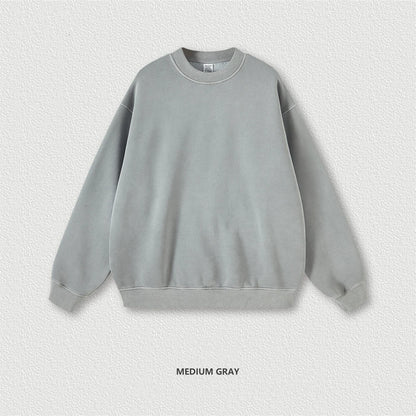 ZODF New Men Winter 355gsm Washed Fleece Sweatshirts Retro Unisex Oversized Solid O-Neck Warm Pullovers Coat Streetwears HY0639