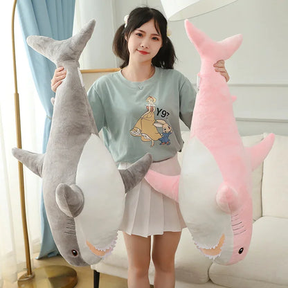 55-140cm Stuffed Lifelike Shark Plush Toy Stuffed Headed Shark Fierce Sea Animals Hug Throw Pillow Cushion for Boy Birthday