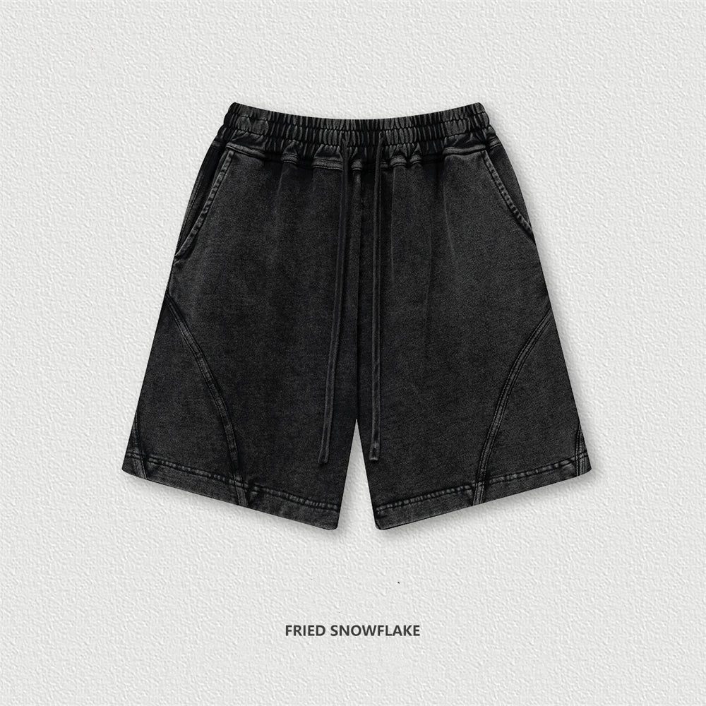 ZODF New Men Fire Snowflake Washed 330gsm Shorts Unisex High Street Summer Distressed Sport Cotton Shorts HY1028