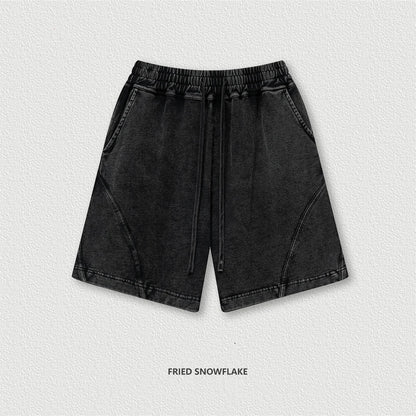 ZODF New Men Fire Snowflake Washed 330gsm Shorts Unisex High Street Summer Distressed Sport Cotton Shorts HY1028