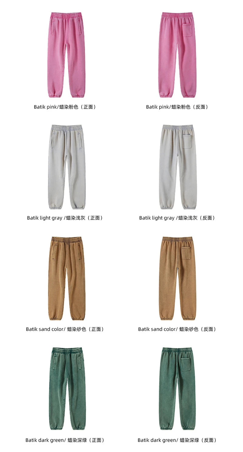 ZODF Retro Winter 360gsm Batik Washed Fleece Sweatpants Unisex Loose Drawstring Warm Joggers HY0714