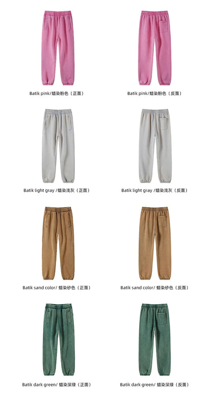 ZODF Retro Winter 360gsm Batik Washed Fleece Sweatpants Unisex Loose Drawstring Warm Joggers HY0714