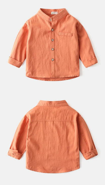 Baby Shirt Boy 100Cotton Long Sleeve Cute Kids Toddler Blouse Buttons 0 to 1 2 3 4 5 6Years White Blue Top Spring Autumn Clothes