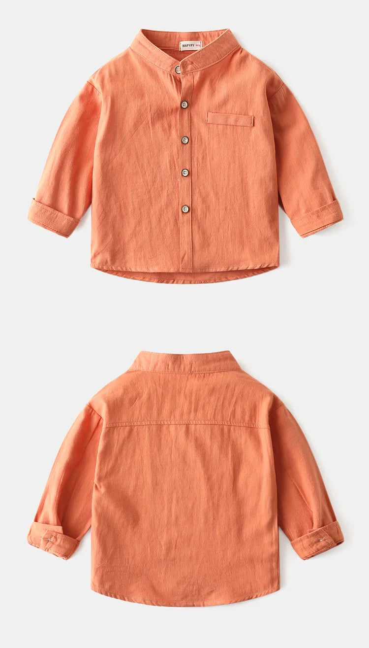 100Cotton Boy Blouse Buttons Kids Shirts Boys Clothes Long Sleeve Tops Korean Shirt with Collar Blue Yellow Children's Clothing
