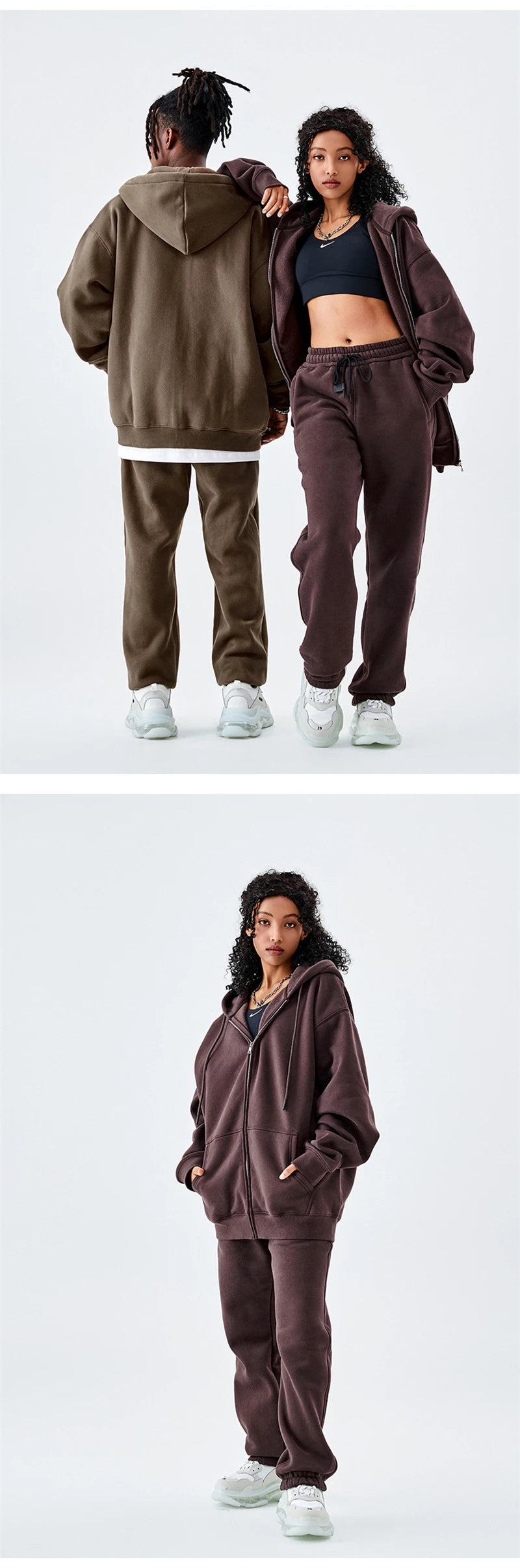 ZODF Basic Winter Men Fleece Zipper Hoodies Unisex Casual Loose 350gsm Warm Solid Hooded Sweatshirts Coats 18 Colors HY0726