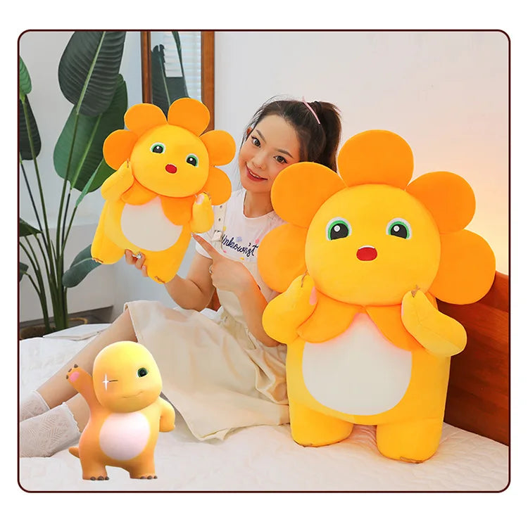 Kawaii Sunflower Nailong Plush Toy Cartoon Smile Dinosaur Silly Cute Stuffed Anime Sofa Pillow Room Decor for Kids Birthday Gift
