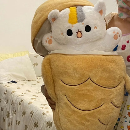 1pc Big Size Japan Taiyaki Cat Plushie Hiding in Sleeping Bag Bunny in Carrot Ferry Animals Plushie Throw Pillow For Kids Girl