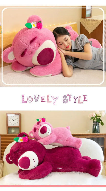 90cm Anime Toy Story Lots-o-Huggin Bear Plush Toy Kawaii Lying Sleeping Lotso Bear Plush Soft Stuffed Doll Pillow Birthday Gift
