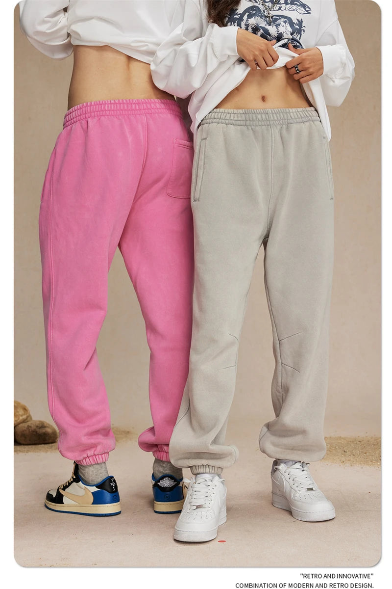 ZODF Retro Winter 360gsm Batik Washed Fleece Sweatpants Unisex Loose Drawstring Warm Joggers HY0714
