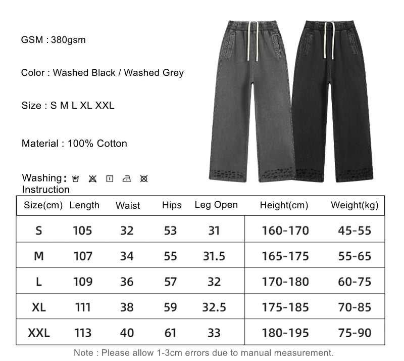 ZODF 2025 Autumn Men Washed Cotton Terry Pants 380gsm Distressed Oversized Straight Sport Trousers Streetwear HY1075