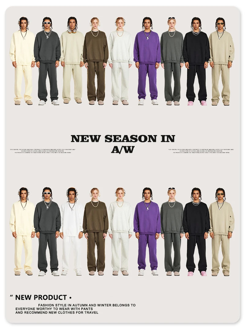 ZODF 2024 Winter Men 345gsm Fleece Sweatshirts Unisex Women Casual Loose Warm Solid O-Neck Pullovers Streetwears HY0865