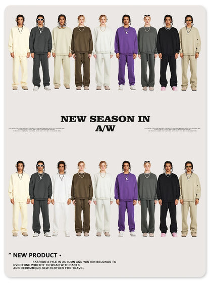 ZODF 2024 Winter Men 345gsm Fleece Sweatshirts Unisex Women Casual Loose Warm Solid O-Neck Pullovers Streetwears HY0865