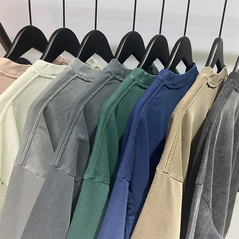 ZODF New Summer Solid Washed Cotton T-Shirts Streetwears For Men Unisex Retro High Street 275gsm Basic Tees Brand Tops HY0071