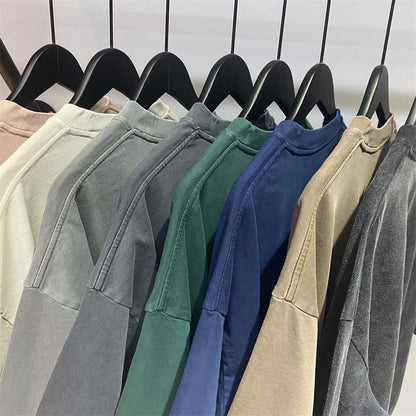 ZODF New Summer Solid Washed Cotton T-Shirts Streetwears For Men Unisex Retro High Street 275gsm Basic Tees Brand Tops HY0071