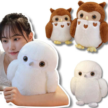 Couple Owl Plush Toy Stuffed Animals White Brown Vulture Plushie Round Ball Shape Nap Sleep Throw Pillow for Kids Birthday Gift