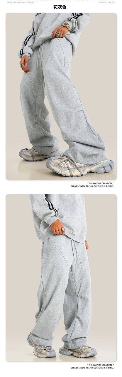 ZODF Retro 2024 Winter Patchwork Pants For Men Unisex Washed High Street 370gsm Oversized Double Knees Straight Trousers HY0878