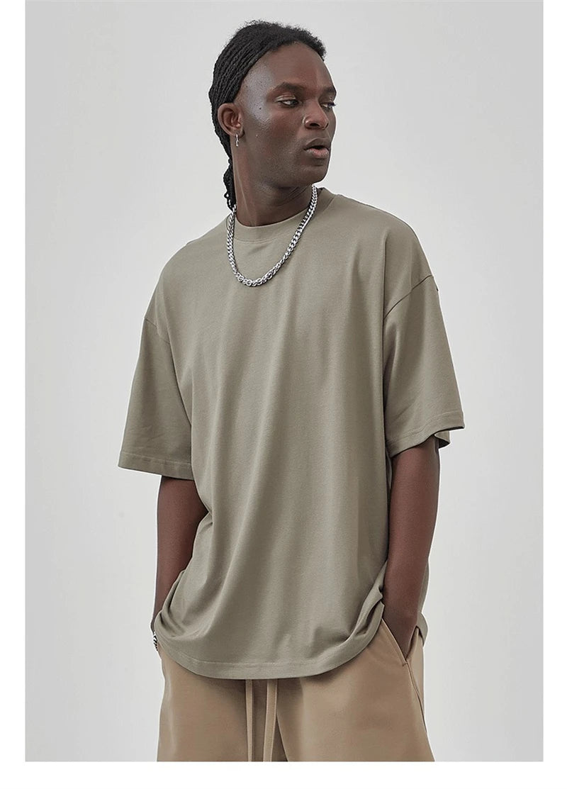 ZODF 2025 Spring Summer Men Solid 100% Cotton T-Shirts Unisex Women Loose 230gsm Noshrink Basic T Shirt Brand Tops HY0151