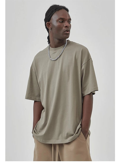 ZODF 2025 Spring Summer Men Solid 100% Cotton T-Shirts Unisex Women Loose 230gsm Noshrink Basic T Shirt Brand Tops HY0151